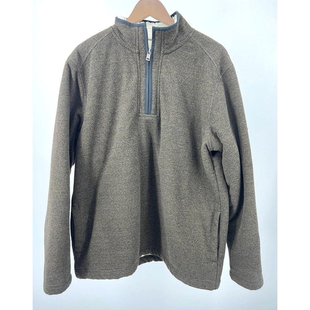 Orvis Fleece Pullover Jacket Sherpa Lined Beige Brown Men's Size Large